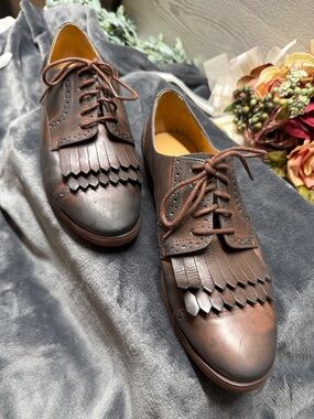 Enzo Angiolini Eafireballe leather oxfords, vintage lace up fringe size 7.5